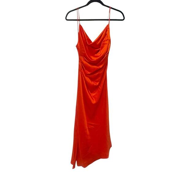 Alice + Olivia Cowlneck Vista Satin Asymmetric Dress Chili Pepper Size 0 NWT - Picture 8 of 13